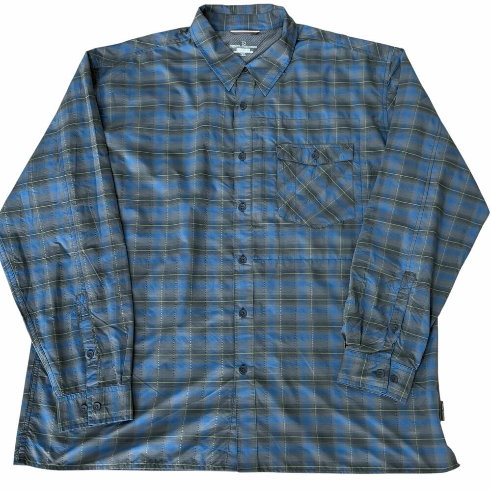 Royal Robbins Men's XXL Blue Plaid Long Sleeve Roll Tab Fishing Hiking Shirt